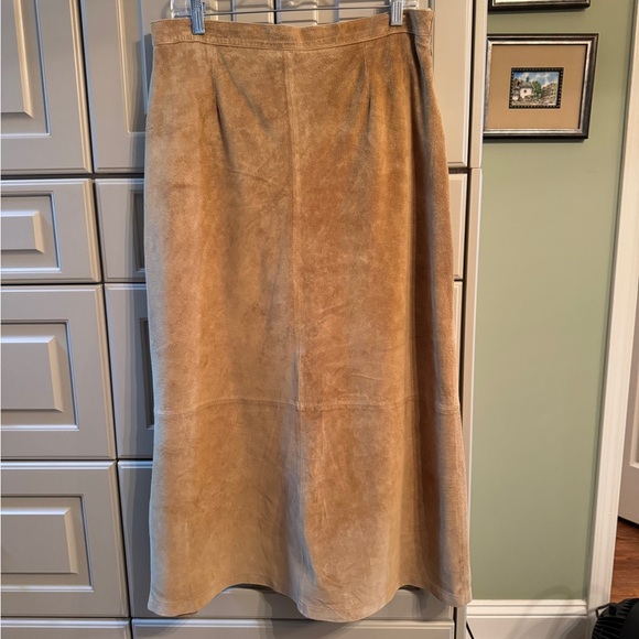 Vintage Stan Herman Studios Tan Suede Maxi Skirt Size 16 - Picture 1 of 10